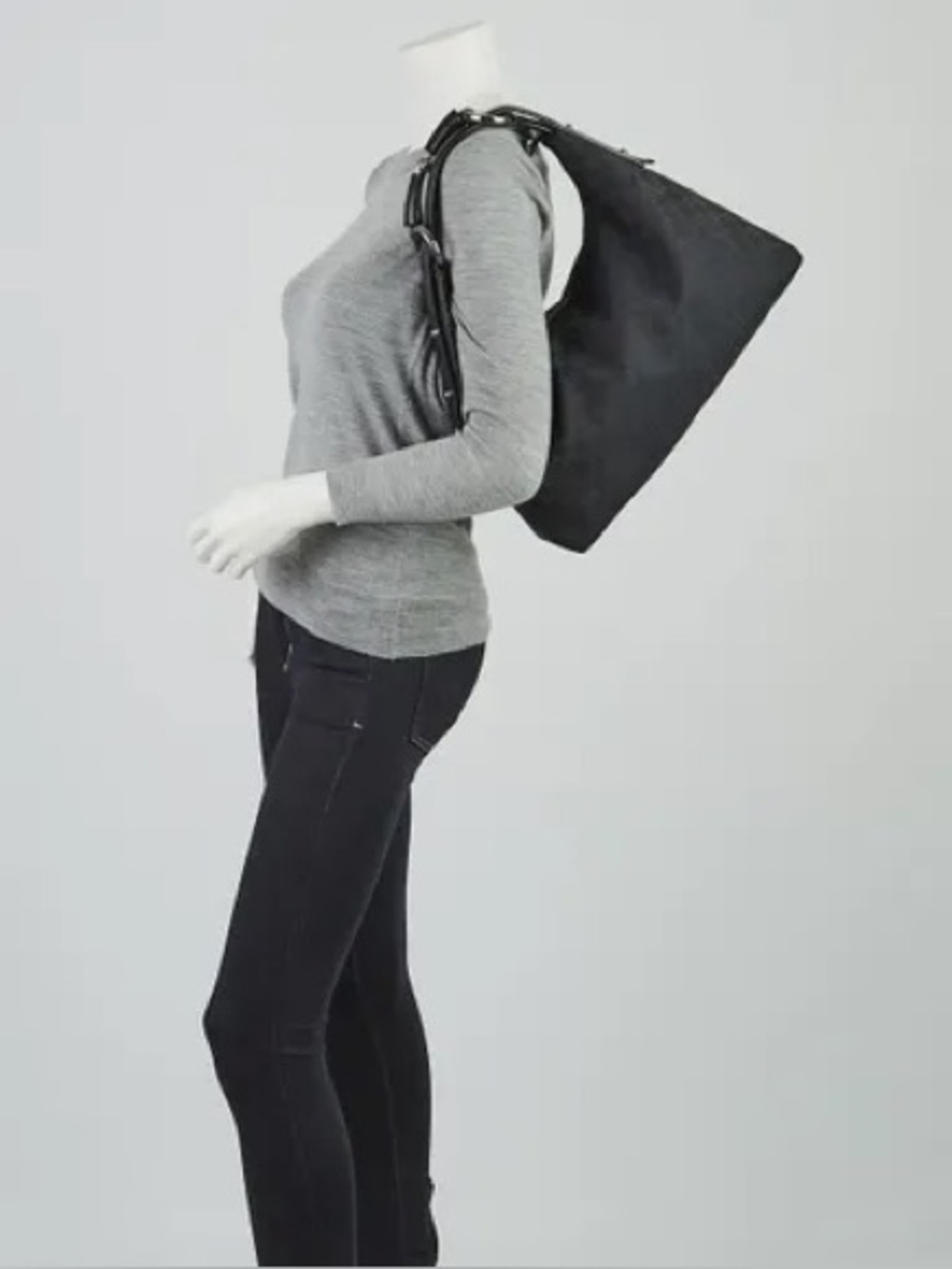 Gucci Black Monogram Canvas GG Horsebit Medium Hobo Bag - Picture 14 of 15